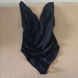 Black One-Piece Swimsuit - Deep V-neck - Adjustable Straps